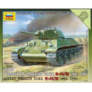 ZVEZDA 6101 1/100 WW II蘇聯.陸軍 T-34/76 1940年中型坦克/免膠水黏合.卡緊式模型