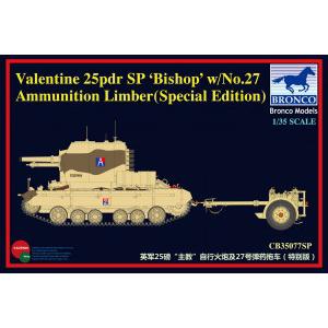 BRONCO CB-35077SP 1/35 二戰英國陸軍 25磅'主教'自行火炮及27號彈藥拖車@@