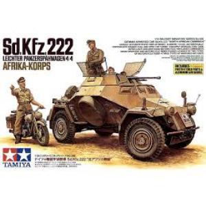 TAMIYA 35286 1/35 WW  II德國.陸軍 北非戰線Sd.Kfz.222輪型偵查車帶DKW NZ350軍用摩托車通信兵人物