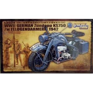 GWH/長城模型 L-3524 1/35 WW II德國.陸軍 尊達普機車 KS-750摩托車及1942年憲兵人物