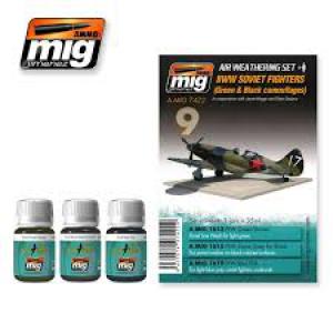 A.MIG-7422 WW II蘇聯.空軍 綠色&黑色迷彩適用舊化組 AIR WEATHERING SET--WW II SOVIET FIGHTER(GREEN & BLACK camouflages)