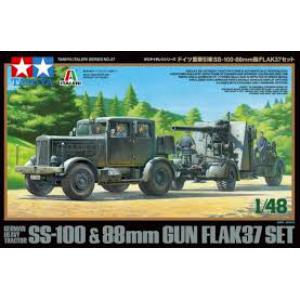 TAMIYA 37027 1/48 WW II德國.空軍SS-100重型拖車&88mm FLAK-37防空炮組@@