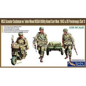 GECKO MODELS 35GM0041 1/35 二戰 1943年.美國.陸軍  傘兵人物帶M-53小型摩托車及M-3A4平板拖車 @@